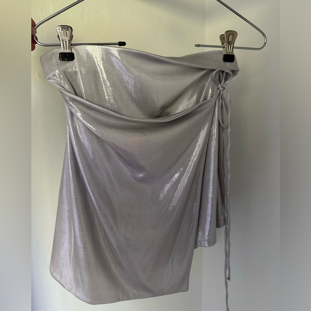Bershka Y2K metallic silver mini wrap skirt